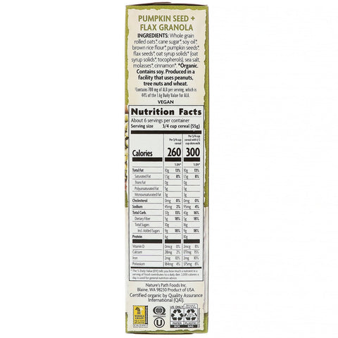 Nature's Path, Semilla de calabaza + cereal de granola de lino, 325 g (11,5 oz)