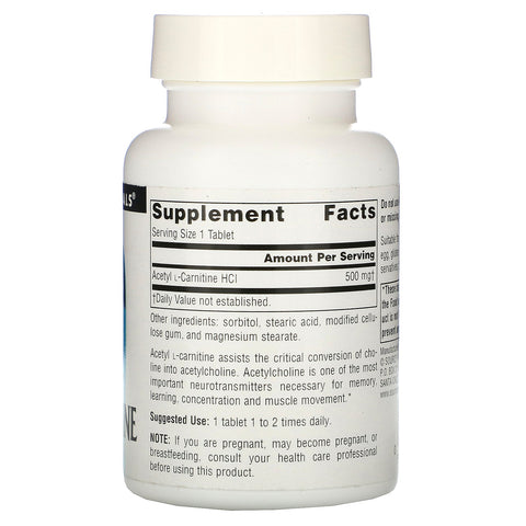 Source Naturals, Acetyl L-Carnitin, 500 mg, 60 tabletter