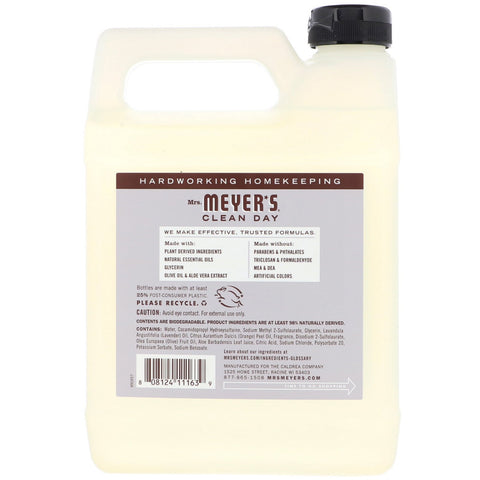 Mrs. Meyers Clean Day, Repuesto de jabón líquido para manos, aroma a lavanda, 33 fl oz (975 ml)