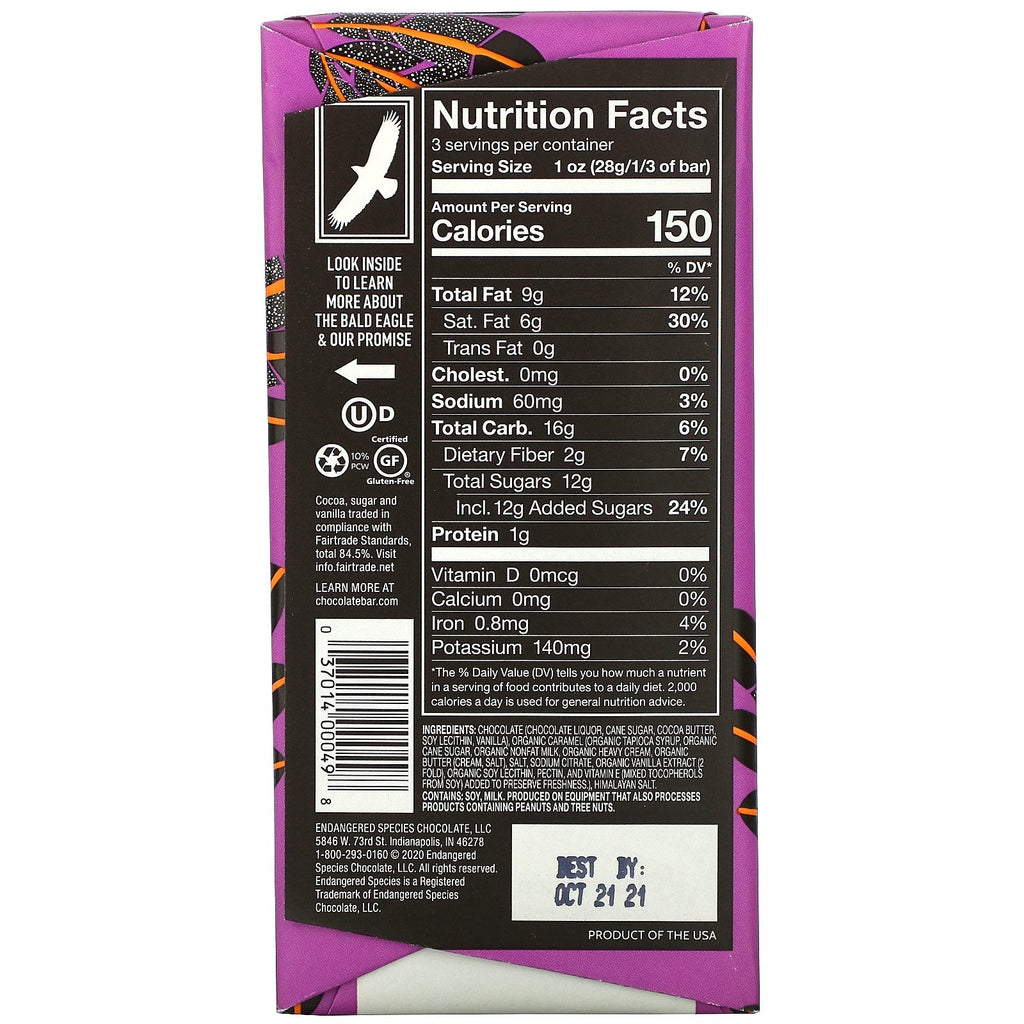truede arter chokolade, karamel havsalt + mørk chokolade, 60 % kakao, 3 oz (85 g)