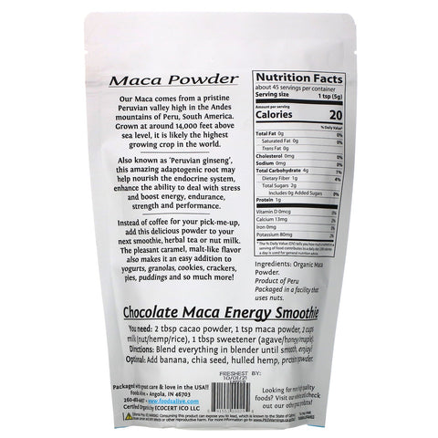 Levende fødevarer, Superfoods, Maca-pulver, 8 oz (227 g)