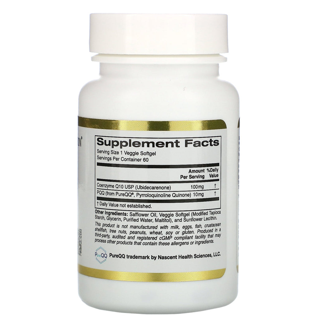 California Gold Nutrition, CoQ10 100 mg con PQQ 10 mg, 60 cápsulas blandas vegetales