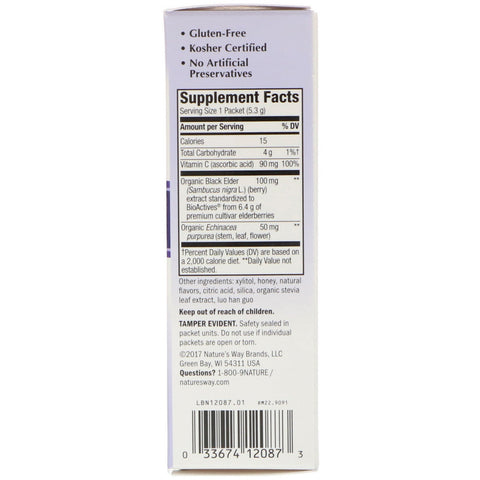 Nature's Way, Sambucus, mezcla relajante para bebida caliente, saúco estandarizado, sabor a miel, limón y bayas, 10 paquetes, 53 g (1,87 oz)