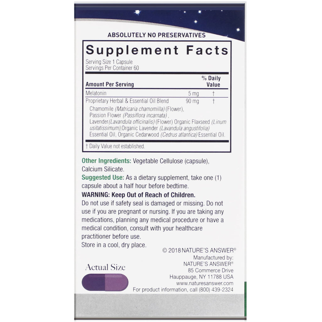 Nature's Answer, Melatonin +, 5 mg, 60 Vegetarian Capsules