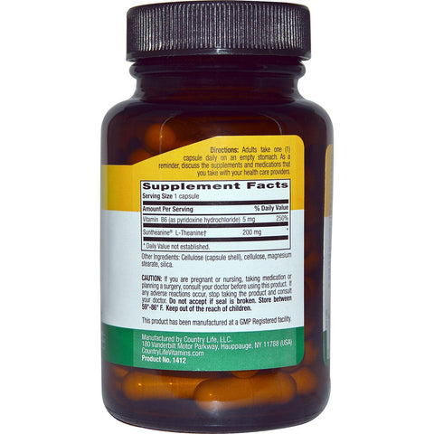 Country Life, L-Theanine, 200 mg, 60 veganske kapsler
