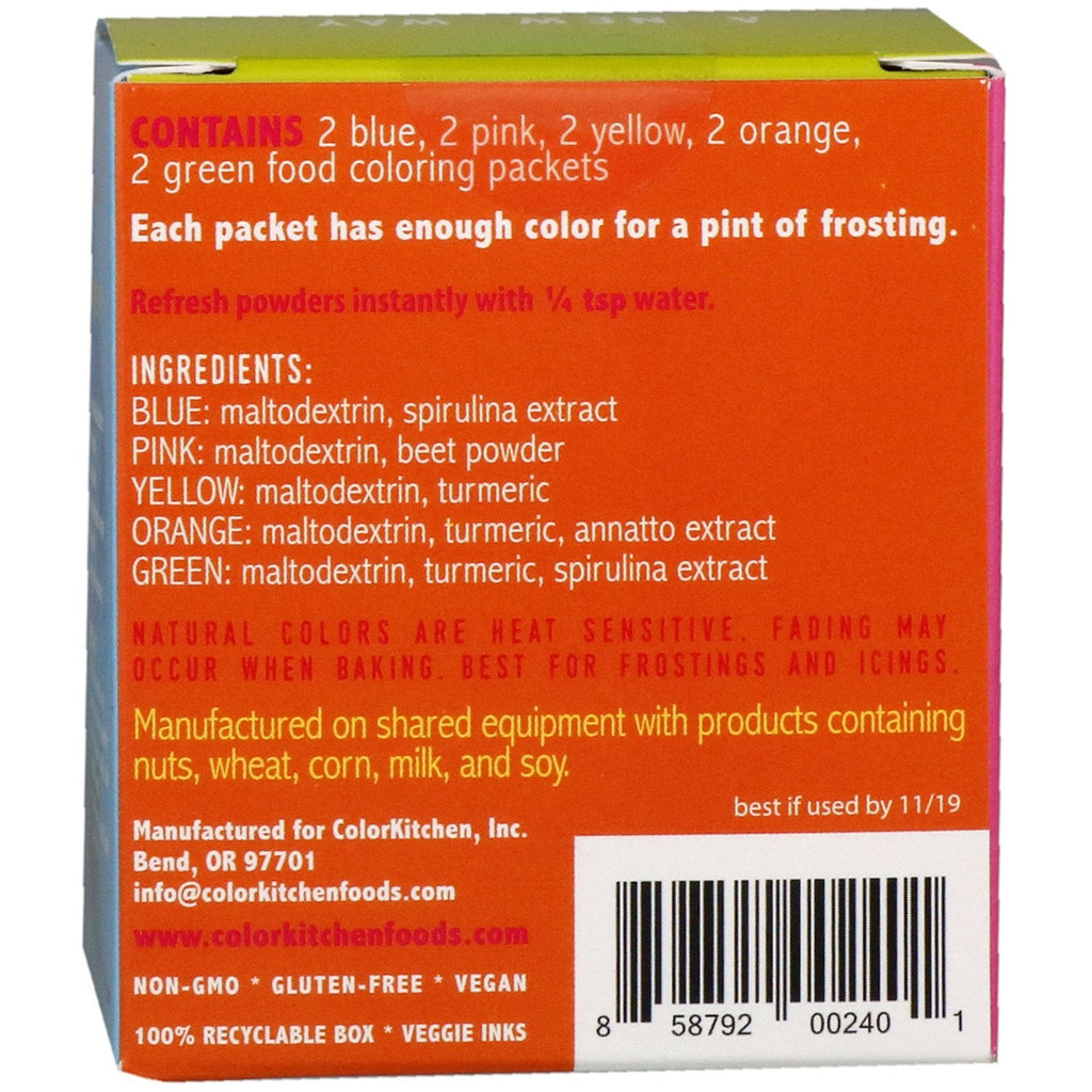 ColorKitchen, madfarver fra naturen, multi-farve, 10 pakker, 0,088 oz (2,5 g) hver