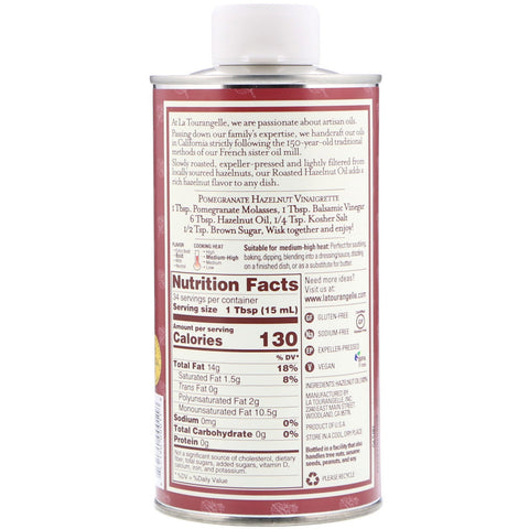 La Tourangelle, Aceite de avellanas tostadas, 500 ml (16,9 oz. líq.)
