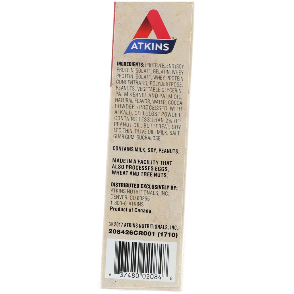 Atkins, Meal Bar, barra de chocolate y mantequilla de maní, 8 barras, 2,12 oz (60 g)