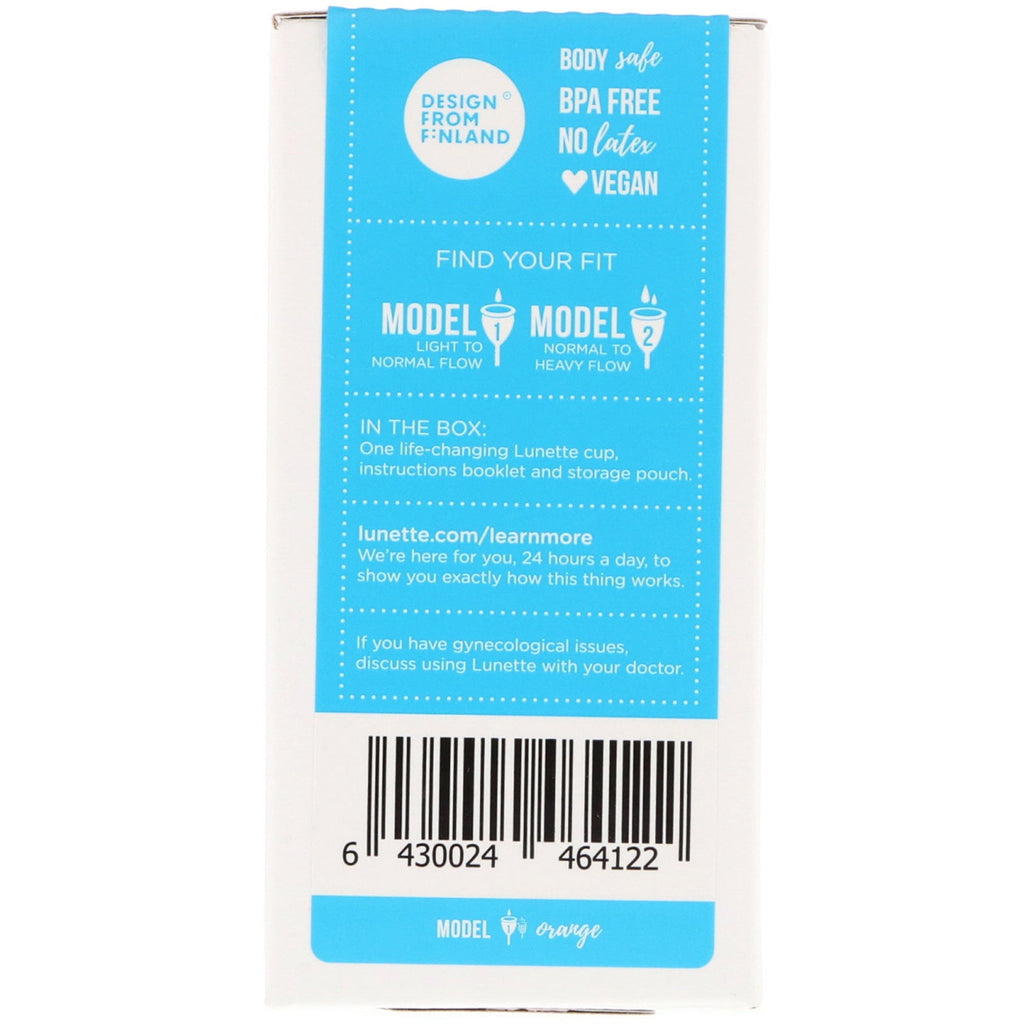 Lunette, genanvendelig menstruationskop, model 1, for let til normalt flow, orange, 1 kop