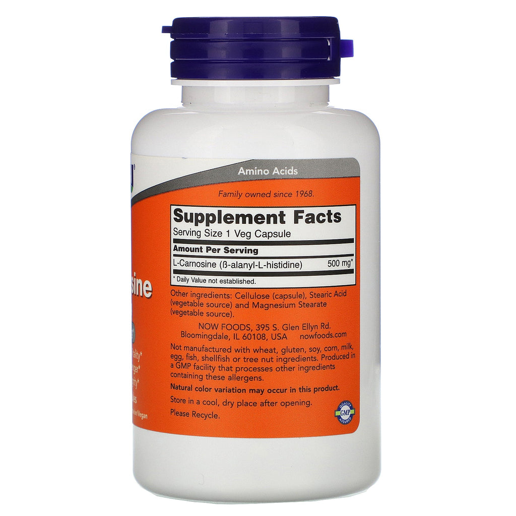 Now Foods, L-Carnosine, 500 mg, 100 Veg Capsules