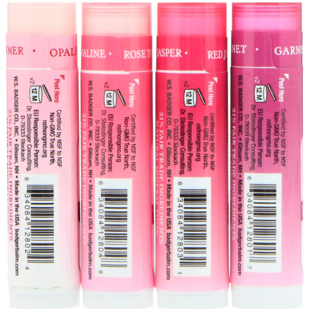 Badger Company, Mineral Lip Tints Sæt, 4 stk., 0,15 oz (4,2 g) hver