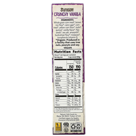 Nature's Path, Cereal de vainilla crujiente Sunrise, 300 g (10,6 oz)