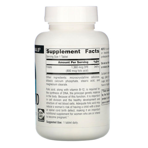 Source Naturals, Folinsyre, 800 mcg, 500 tabletter
