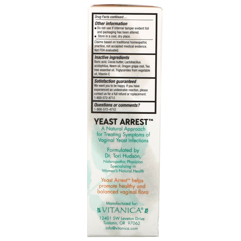 Vitanica, Yeast Arrest, 28 Vaginal Suppositories