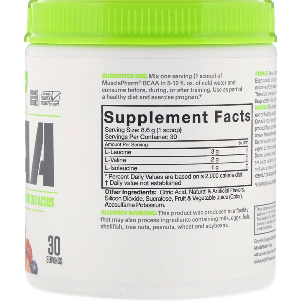 MusclePharm, Essentials, BCAA, Fruit Punch, 0.57 lbs (258 g)