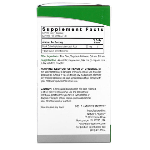 Naturens Answer, Black Cohosh, Full Spectrum Herb, 50 mg, 90 vegetariske kapsler