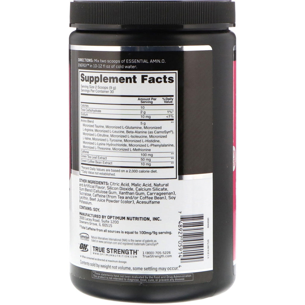 Optimum Nutrition, ESSENTIAL AMIN.O. ENERGY, Juicy Strawberry Burst, 9.5 oz (270 g)