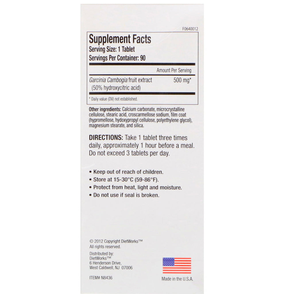 DietWorks, Garcinia Cambogia, 90 tabletter