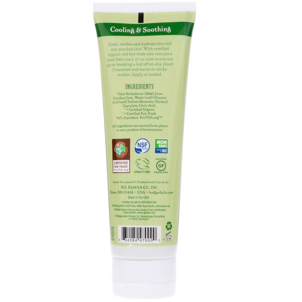Badger Company, Aloe Vera Gel, uparfumeret, 4 fl oz (118 ml)