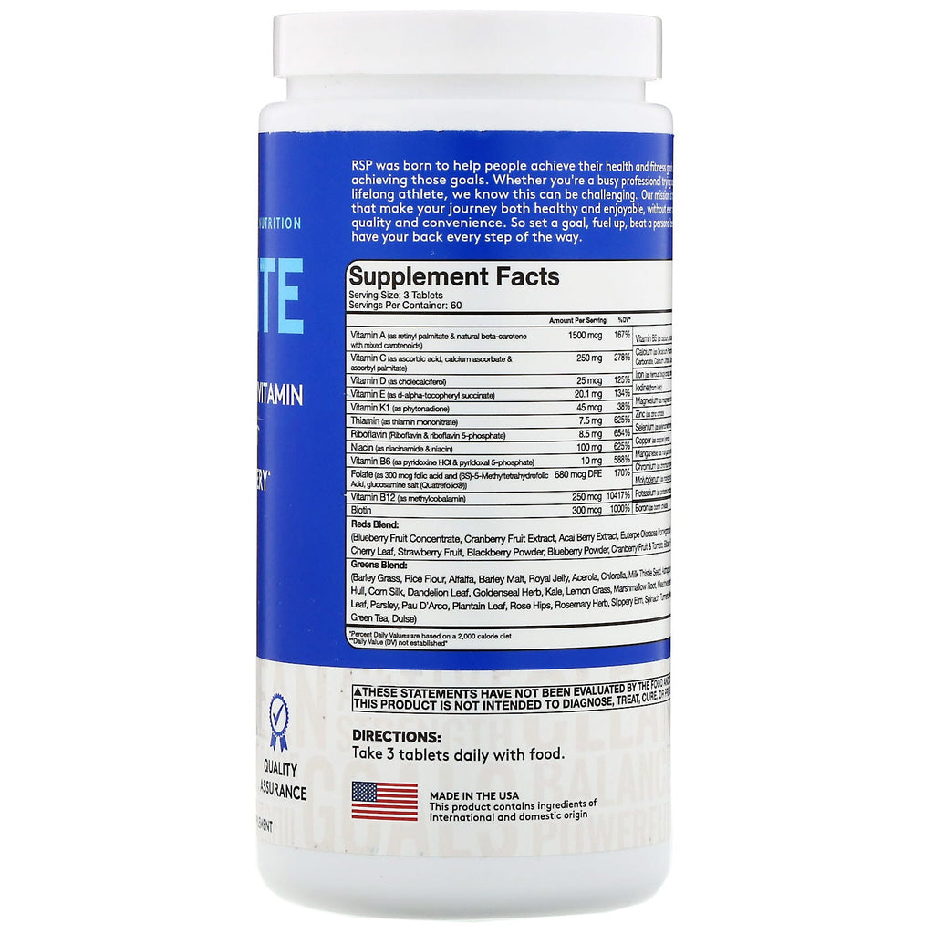 RSP Nutrition, BioVite Advanced Multivitamin &amp; Immune Support, 180 tabletter