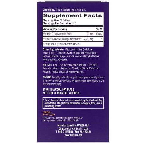 Natrol, Renovación de la piel con colágeno, 120 tabletas