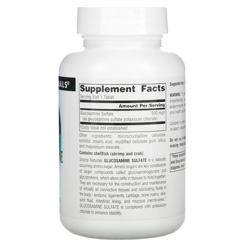 Source Naturals, Glucosamine Sulfate, Natriumfri, 500 mg, 120 tabletter
