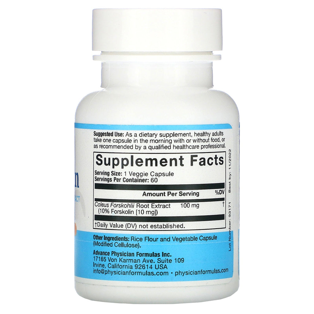 Advance Physician Formulas, Forskolin, Coleus Forskohlii Extract, 100 mg, 60 grøntsagskapsler