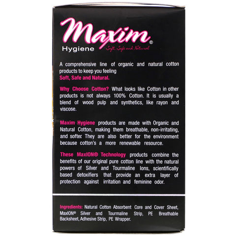 Maxim hygiejneprodukter, ultratynde vingede ekstra lange puder, naturlig sølv MaxION-teknologi, Super Plus, 8 puder