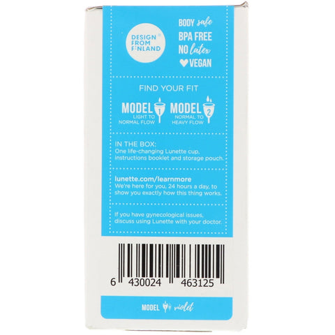 Lunette, genanvendelig menstruationskop, model 1, for let til normalt flow, violet, 1 kop