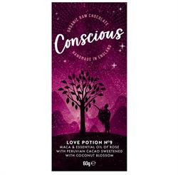Conscious Chocolate Love Potion No 9 Raw Vegan Organic Chocolate Bar 60g