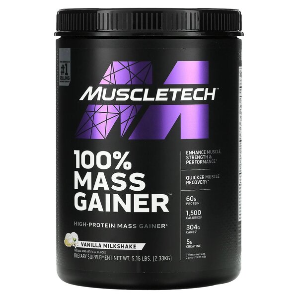 MuscleTech, 100% Mass Gainer, Vanilla Milkshake - 2330g