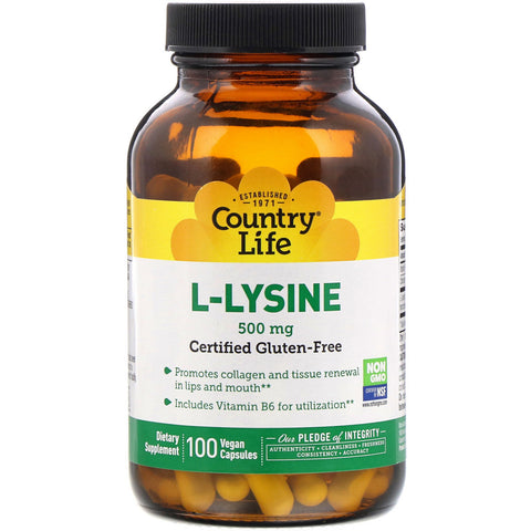 Country Life, L-Lysine, 500 mg, 100 Vegan Capsules