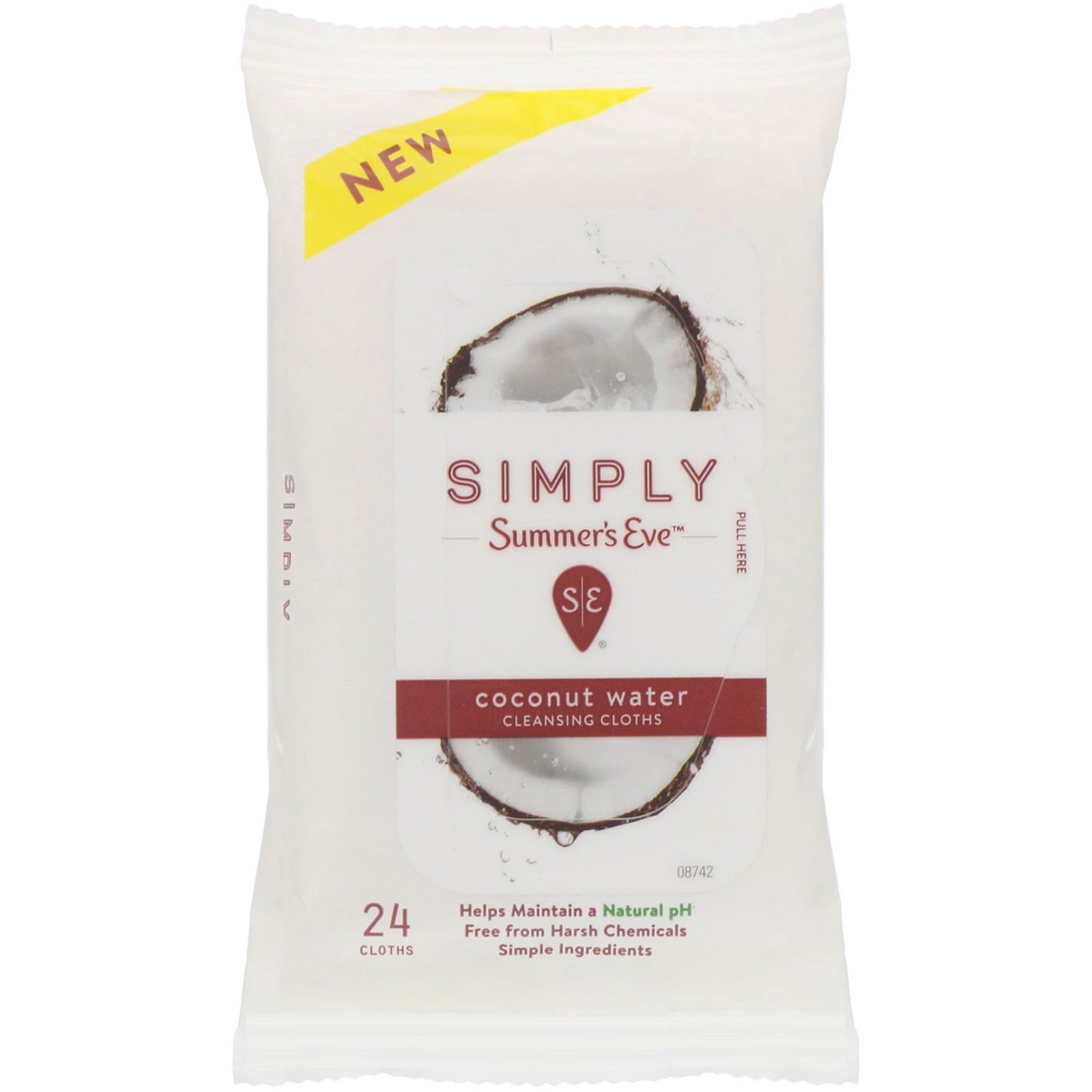 Summer's Eve, Simply, Cleansing Cloths, Coconut Water, 24 Cloths