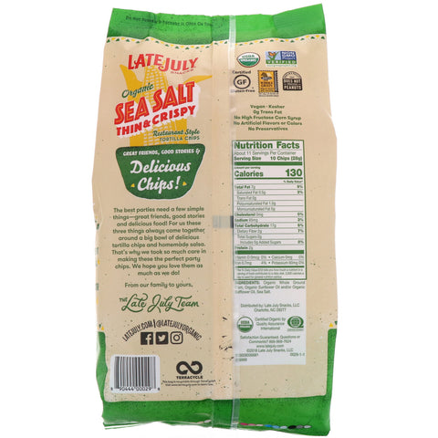 Late July, Organic Thin & Crispy Restaurant Style Tortilla Chips, Sea Salt, 11 oz (312 g)