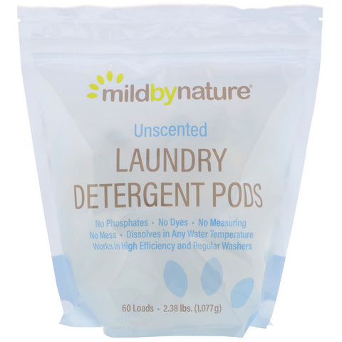 Mild By Nature, Laundry Detergent Pods, Unscented, 60 Loads, 2.38 lbs (1,077 g)
