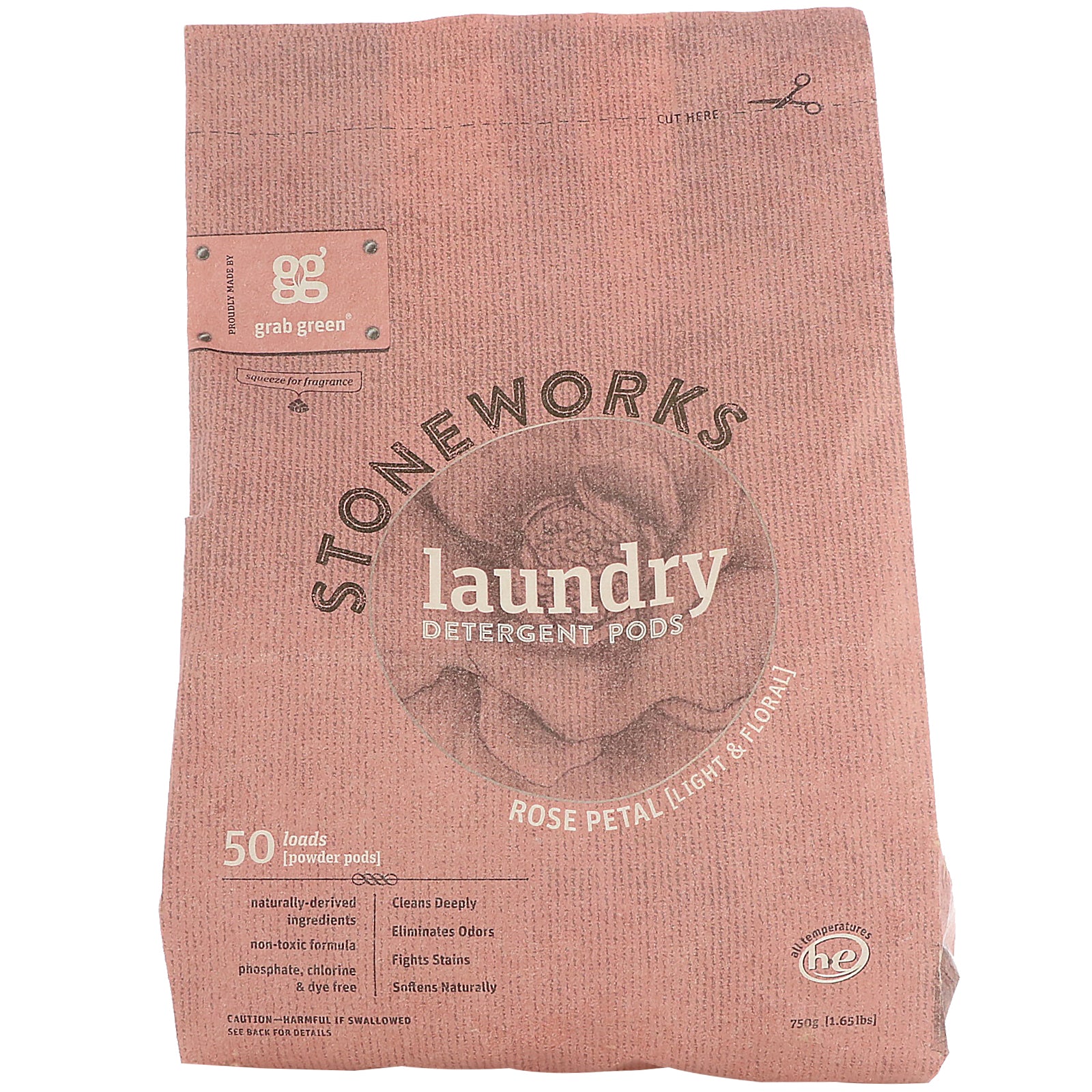 Grab Green, Stoneworks, Laundry Detergent Pods, Rose Petal, 50 Loads, 1.65 lbs (750 g)