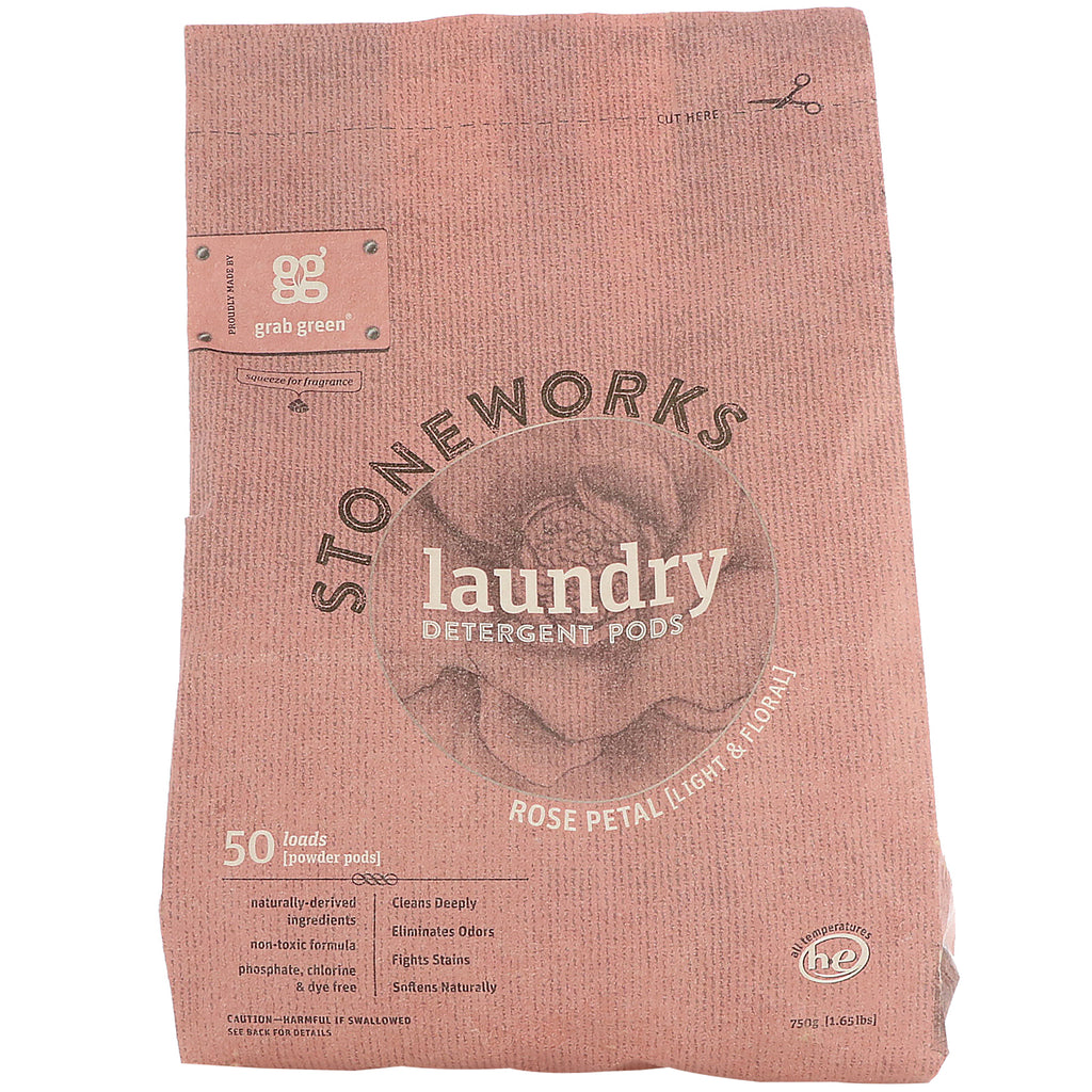 Grab Green, Stoneworks, Laundry Detergent Pods, Rose Petal, 50 Loads, 1.65 lbs (750 g)