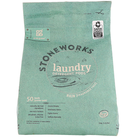 Grab Green, Stoneworks, Laundry Detergent Pods, Rain, 50 Loads, 1.65 lbs (750 g)