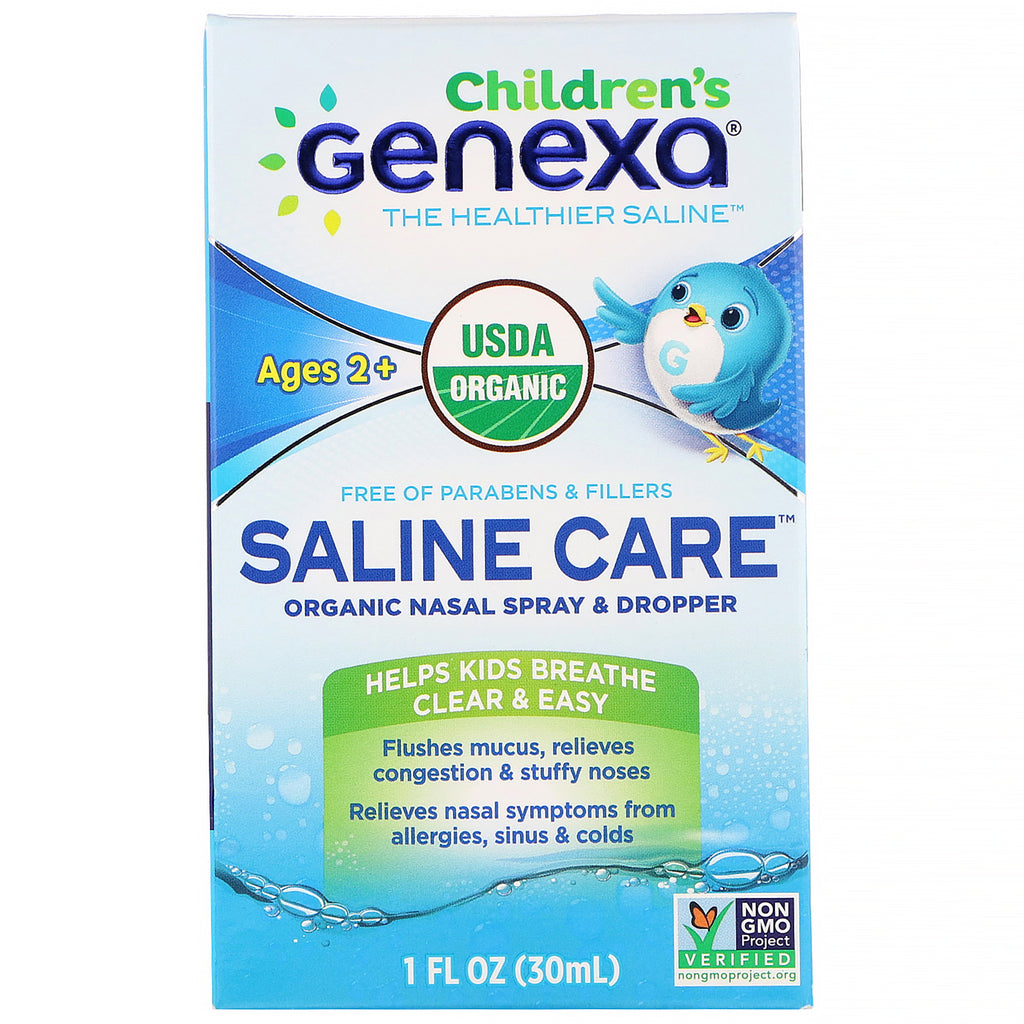 Genexa, Children's Saline Care, Organic Nasal Spray & Dropper, Ages 2+, 1 fl oz (30 ml)