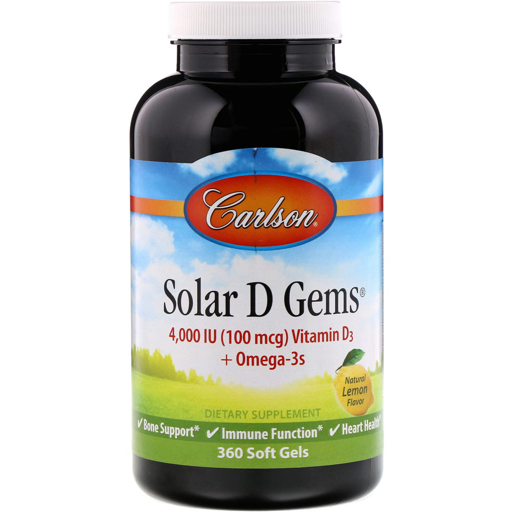 Carlson Labs, Solar D Gems, Natural Lemon Flavor, 100 mg (4,000 IU), 360 Soft Gels