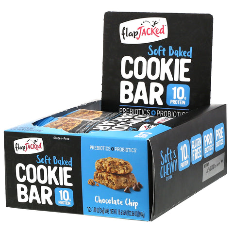FlapJacked, Soft Baked Cookie Bar, Chocolate Chip, 12 Bars, 1.90 oz (54 g) Each