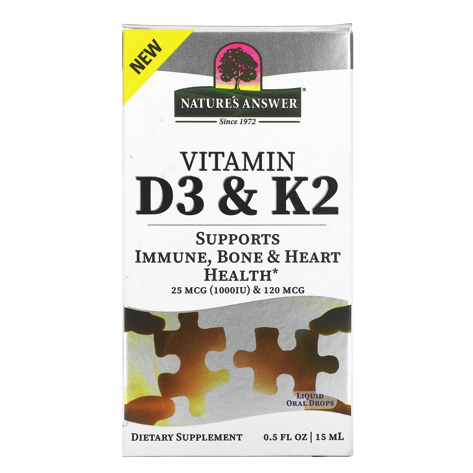 Nature's Answer, Vitamin D3 & K2, 25 mcg (1,000 IU) & 120 mcg, 0.5 fl oz (15 ml)