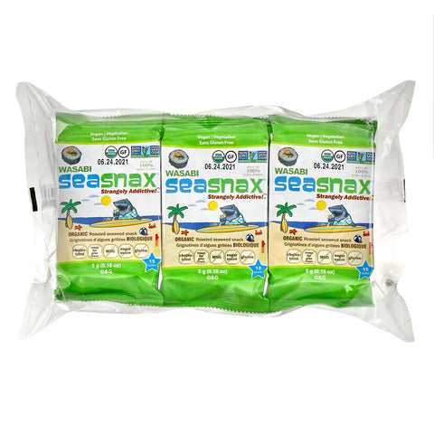 SeaSnax, Grab & Go, Premium Roasted Seaweed Snack, Wasabi, 6 Pack, 0.18 oz (5 g) Each
