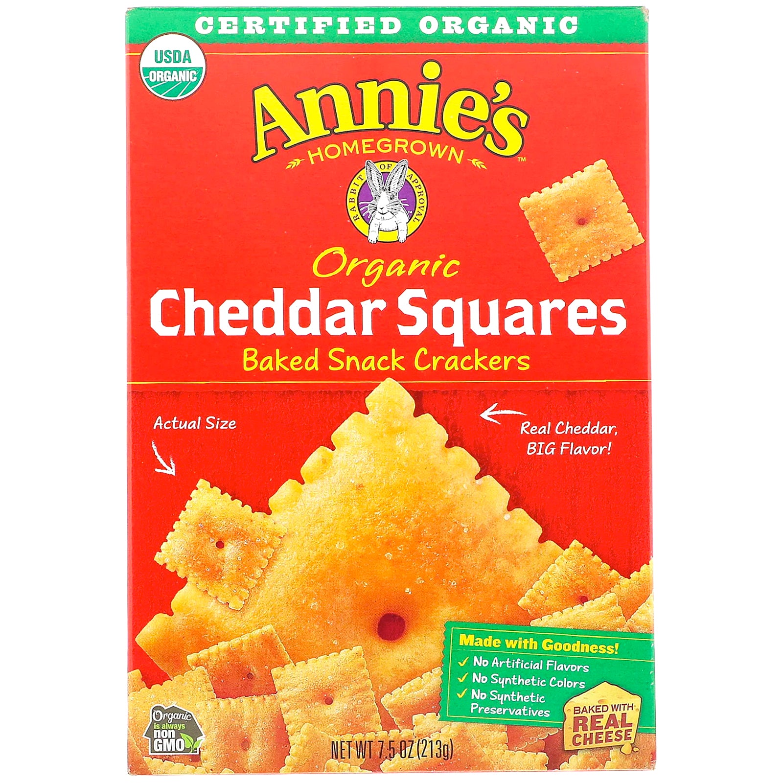Annie's Homegrown, Organic Cheddar Squares, Baked Snack Crackers, 7.5 oz (213 g)