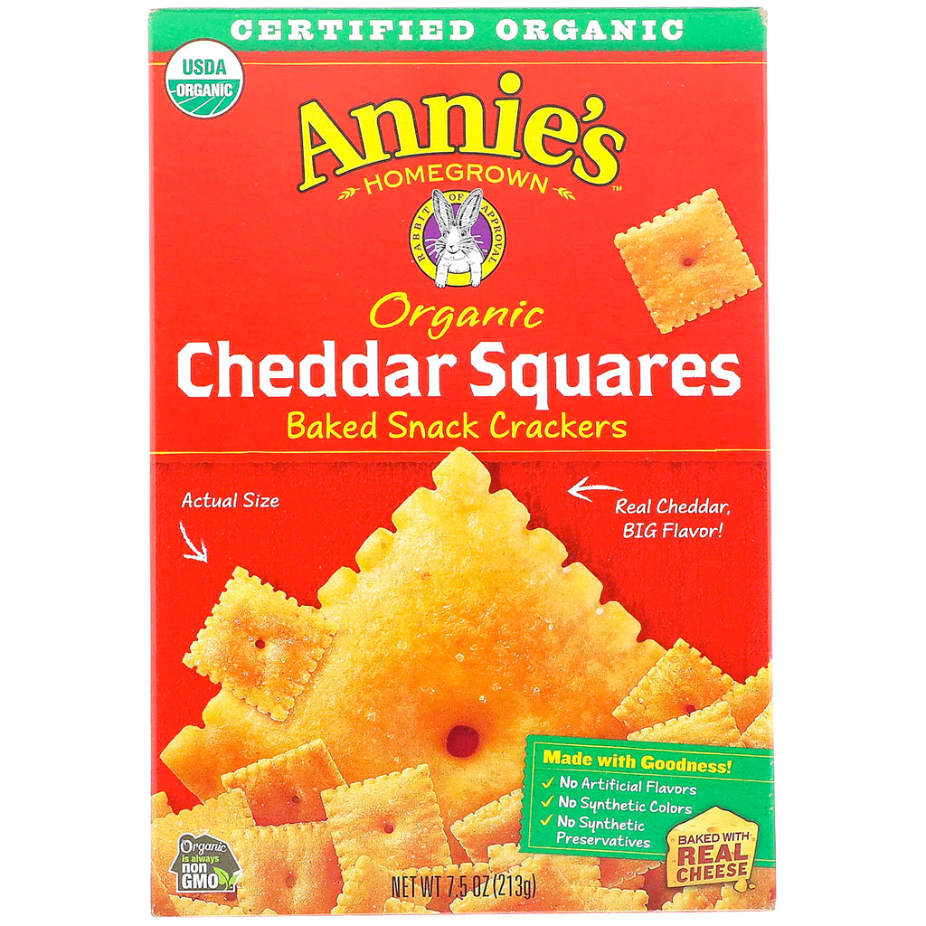 Annie's Homegrown, Organic Cheddar Squares, Baked Snack Crackers, 7.5 oz (213 g)