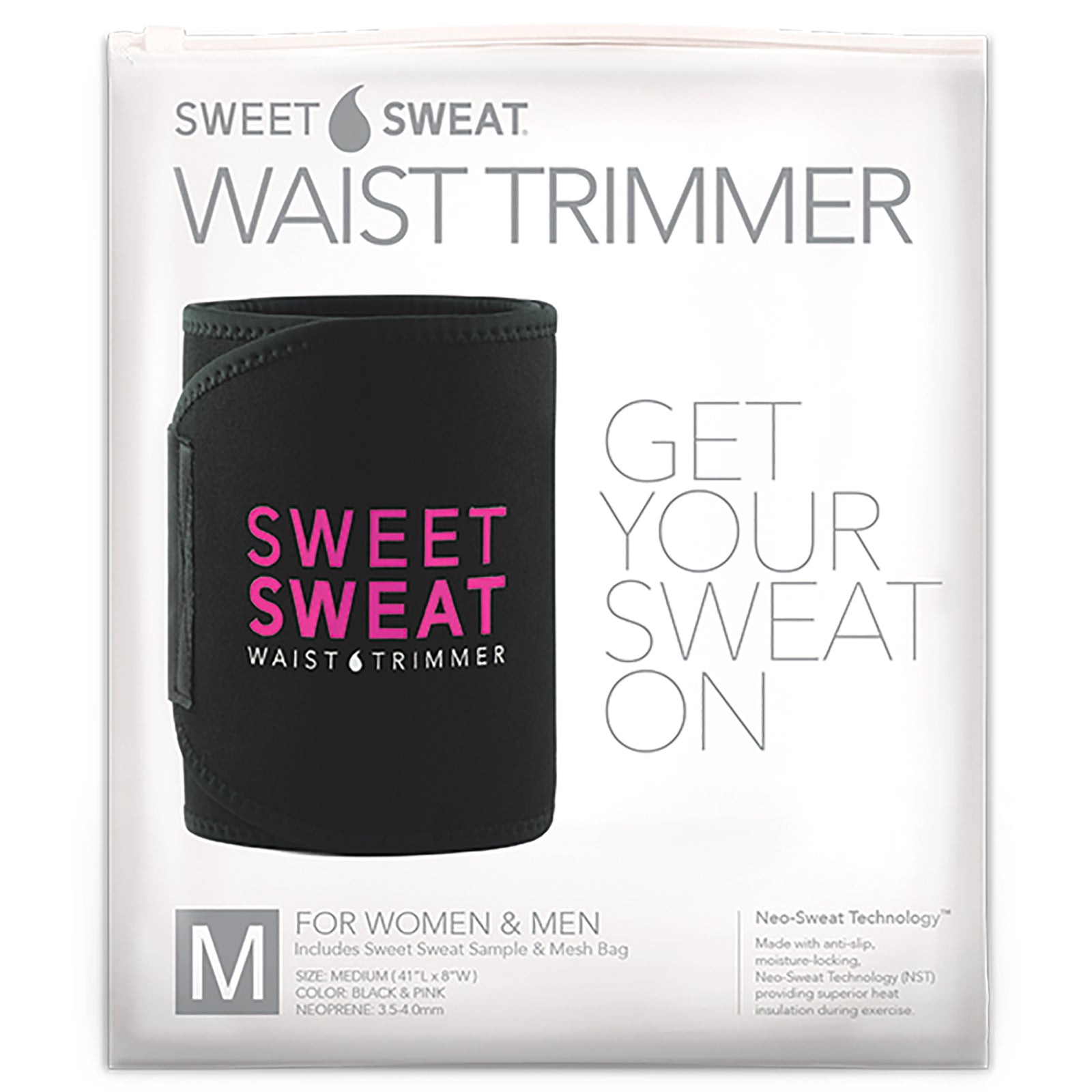 Sports Research, Sweet Sweat Waist Trimmer, Medium, Black & Pink, 1 Belt
