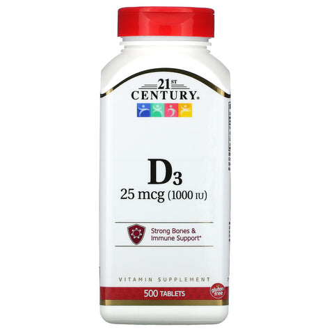 21st Century, Vitamin D3, 25 mcg (1,000 IU), 500 Tablets