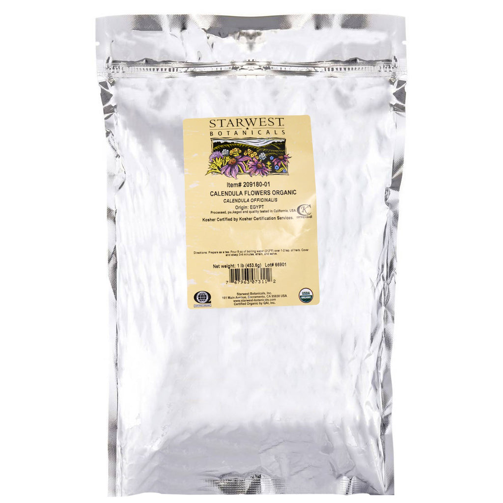 Starwest Botanicals, Calendula Flowers Whole, Organic , 1 lb (453.6 g)