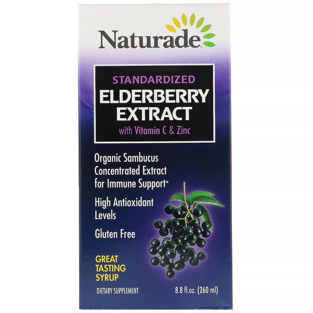 Naturade, Standardized Elderberry Extract Syrup with Vitamin C & Zinc, 8.8 fl oz (260 ml)
