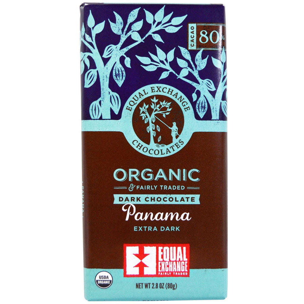 Equal Exchange, Organic, Dark Chocolate, Panama Extra Dark, 80% Cacao, 2.8 oz (80 g)